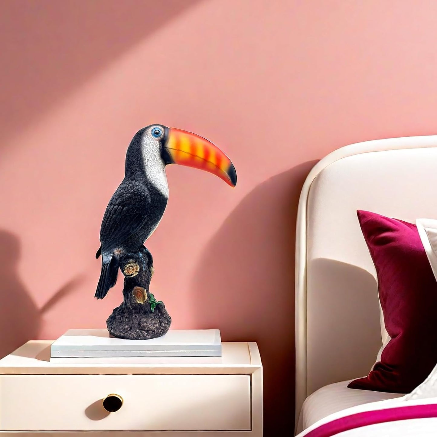 FUNSXBUG 11.6 Inch Toucan Bird on Stump Statue Figurines Sculpture Collectibles Home Office Desktop Outdoor Garden Yard Display Decoration