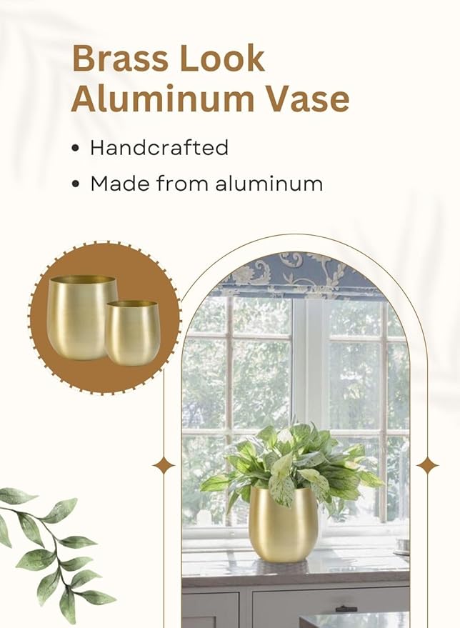Serene Spaces Living Brass Look Aluminum Vase, Brass Decorative Accents Use as Brass Planter for Plant, Gold Flower Vase for Wedding or Event Centerpiece, Metallic Pot for Home, Small, Set of 8