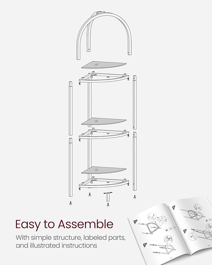 VASAGLE 3-Tier Corner Shelf Stand, Corner Bookshelf, Bathroom Organizer, Plant Stand, Tempered Glass, Steel Frame, Modern Style, for Living Room, Bathroom, Kitchen, Classic Black ULGT811B61