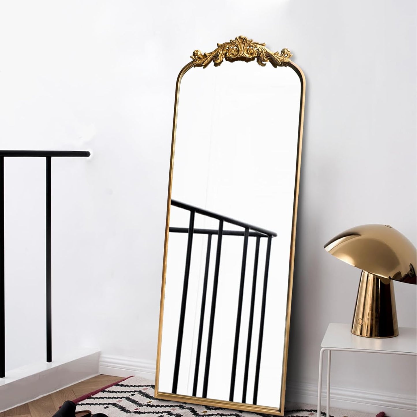 Large Gold Antique Mirror, Tall Arched Floor Mirror,Ornate Design Vintage Wall Mirror Decor for Entryway,Hallway,Living Room,Fireplace 18"X53"