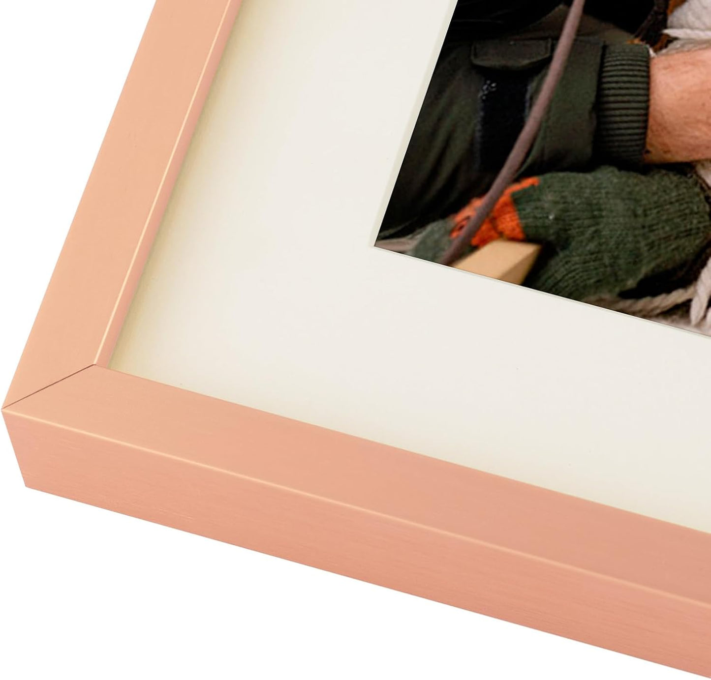 Frametory - 11x14 Aluminum Collage Picture Frame - Display 5x7 Pictures with 2 Openings Mat - Real Glass Front - Horizontal/Vertical Wall Mount - Rose Gold 1 Pack