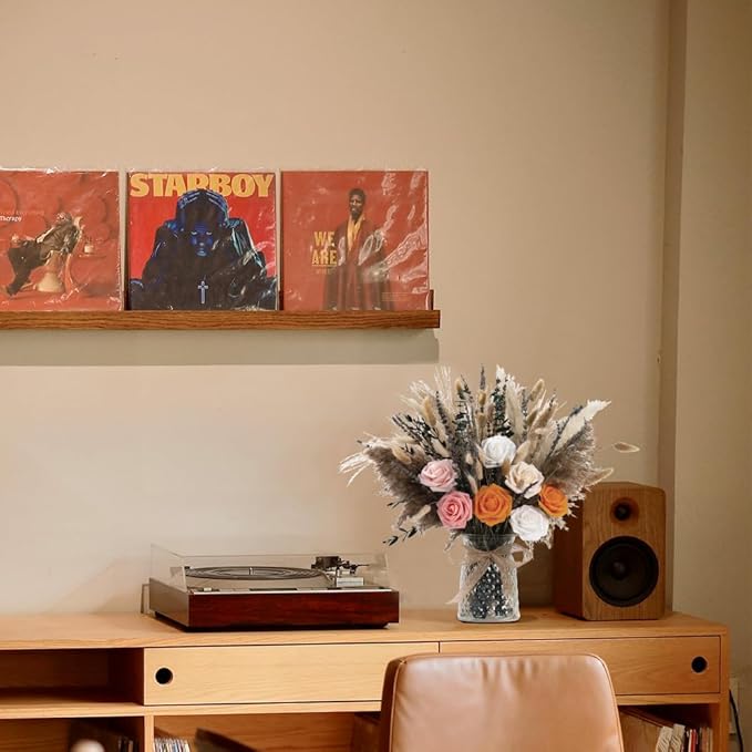 107pcs Natural Dried Pampas Grass Decor with Vase Artificial Flowers in Vase Boho Home Decor Bouquet Bunny Tails Dried Flowers, Reed Grass Bouquet for Wedding Floral Arrangements (107pcs)