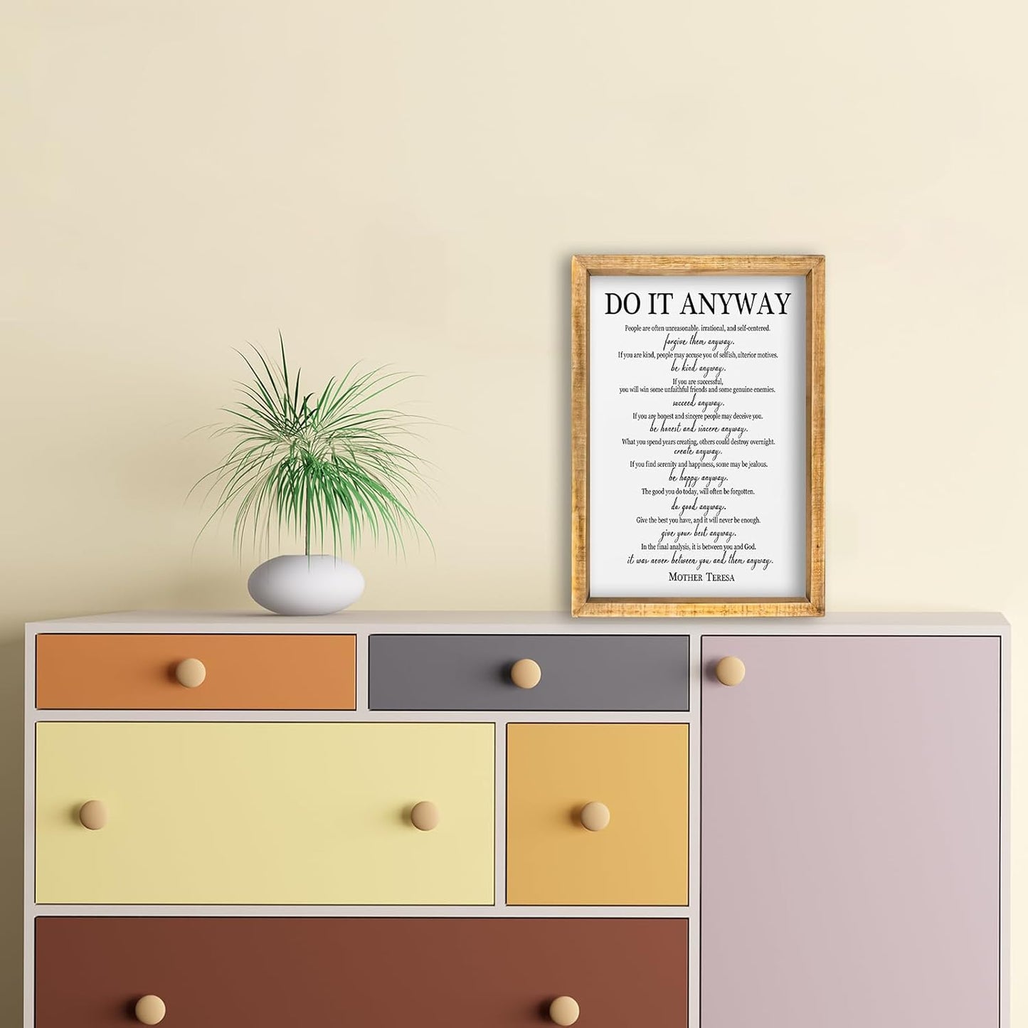 comurdyo Do It Anyway Wall Decor 16"x11" Mother Theresa Quotes Inspirational Sign Bible Verse Christian Motivational Modern Bedroom Vintage Wood Framed Farmhouse Wall Hanging Art (Wood)