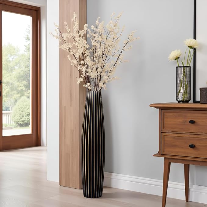 Floor Vases, Tall Floor Vase 23.6 inch (60CM, 1.96FT) Tall Vases, Sturdy Black Vase for Living Room Decor, Resin Bronze Color