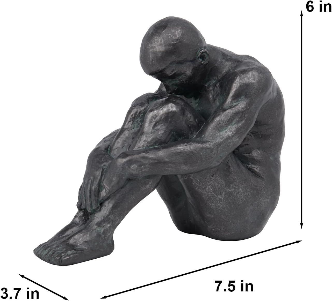 Guichifun Sitting Man Sculptures Home Decor - Resin Bronze Male Holding Arms Legs Lonely Statues Decorative Objects Outdoor Gift for Men 7.5 x 3.7 x 5.8 Inch