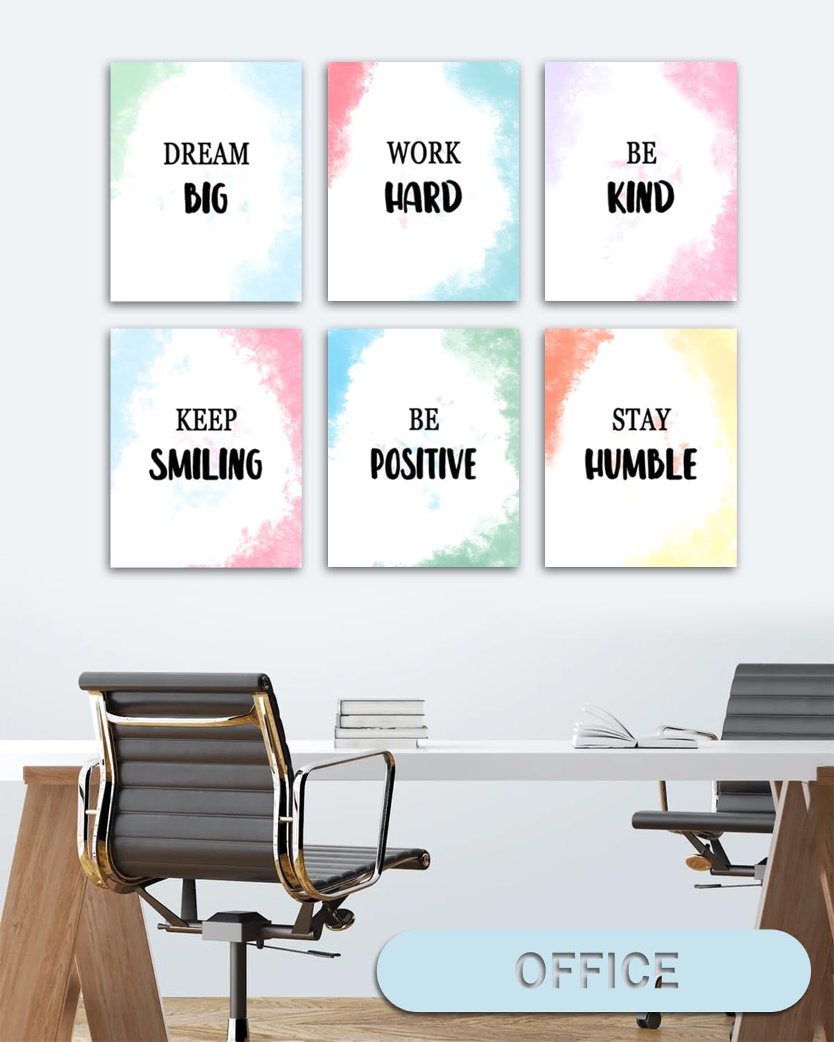 HONGYA Art Inspirational Wall Art, Framed Motivational Canvas Wall Art, Positive Quote Wall Decor for Living Room, Encouraging Canvas Posters for Office Bedroom (Set Of 6, 8x10in)