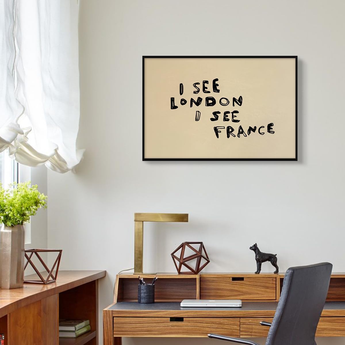 Funny Bathroom Canvas Wall Art, I See London I See France Black and White Poster, Quirky Humorous Typography Print Above Toilet, Minimalist Bathroom Horizontal Wall Decor 8x12in Unframed