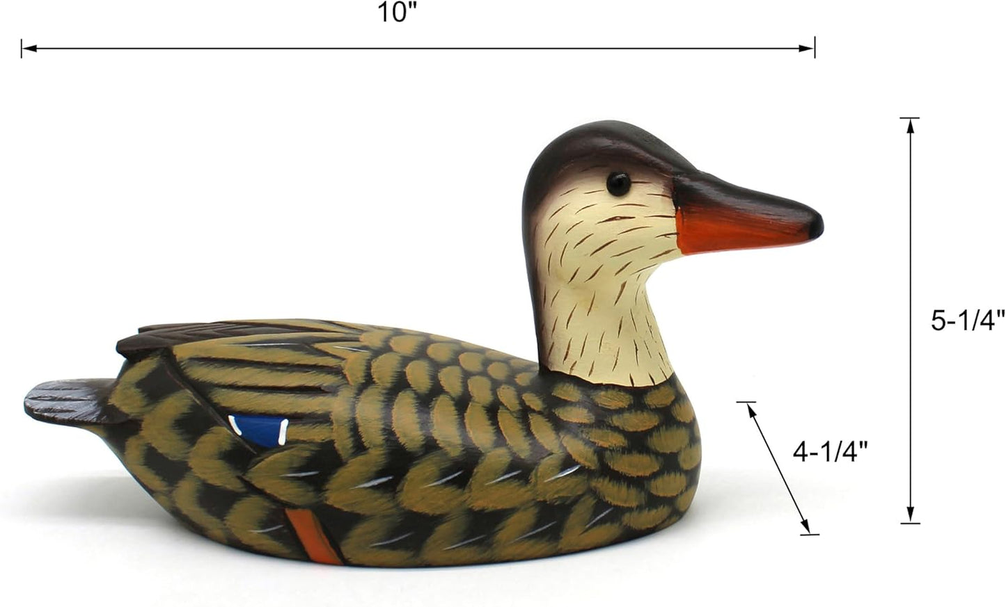 CVHOMEDECO. Primitives Hand Engraving and Painted Wood Duck Decor Farmhouse Figurine Mallard Decorative Accent, 10 Inch, Brown