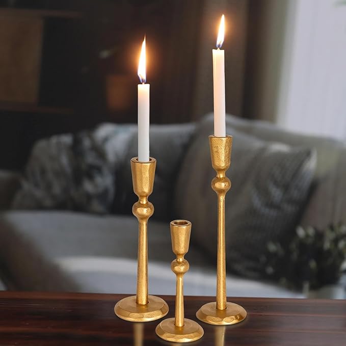 TIED RIBBONS Candlestick Holders | Iron, Set of 3 | Candle Stick Holders | Mud Taper Candle Holders for Table Centerpiece, Halloween Decorations, Fits 3/4 inch Thick Candles
