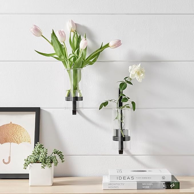 2 Piece Iron Glass Vase, Bottle Flower Vase, Hanging Metal Plant Stand, Metal Iron, Creative Wall Hanging