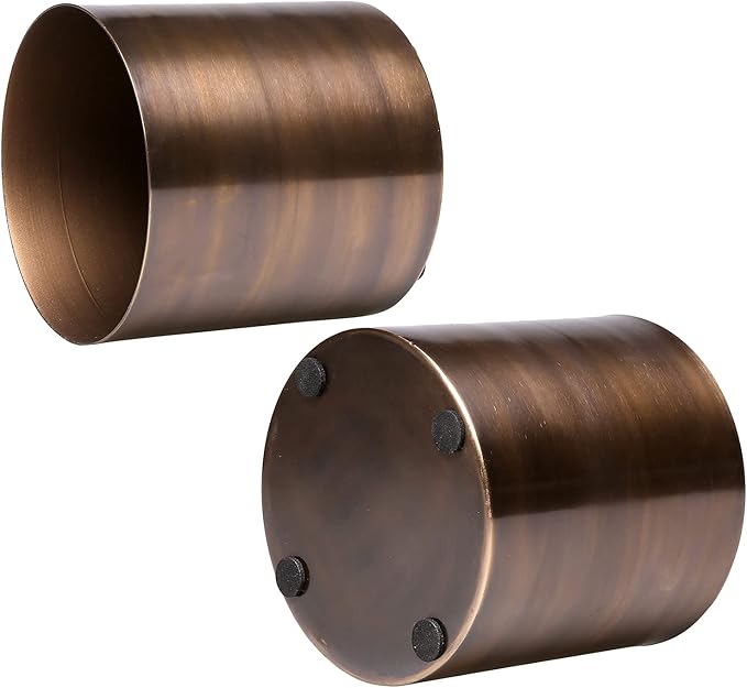 MyGift Antique Bronze Tone Metal Cylindrical Indoor Plant Pot, Succulent Planters Flower Pots, 6 and 5-inch, Set of 2 - Handcrafted in India