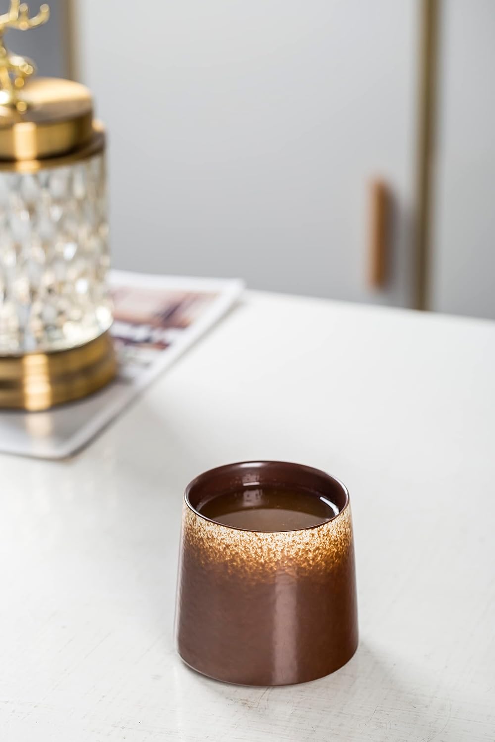 handmade Ceramic whiskey gllass Mugs,10oz Porcelain Mug for Men/Women,Tea Cup for Office and Home, Microwave and Dishwasher safe, Gift for Parents, Family and Friends(Brown)