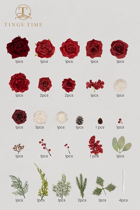 TINGE TIME Artificial Flowers Poinsettia Faux Flowers Bulk for DIY Bridal Wedding Bouquets Baby Shower Centerpiece Table Home Decorations