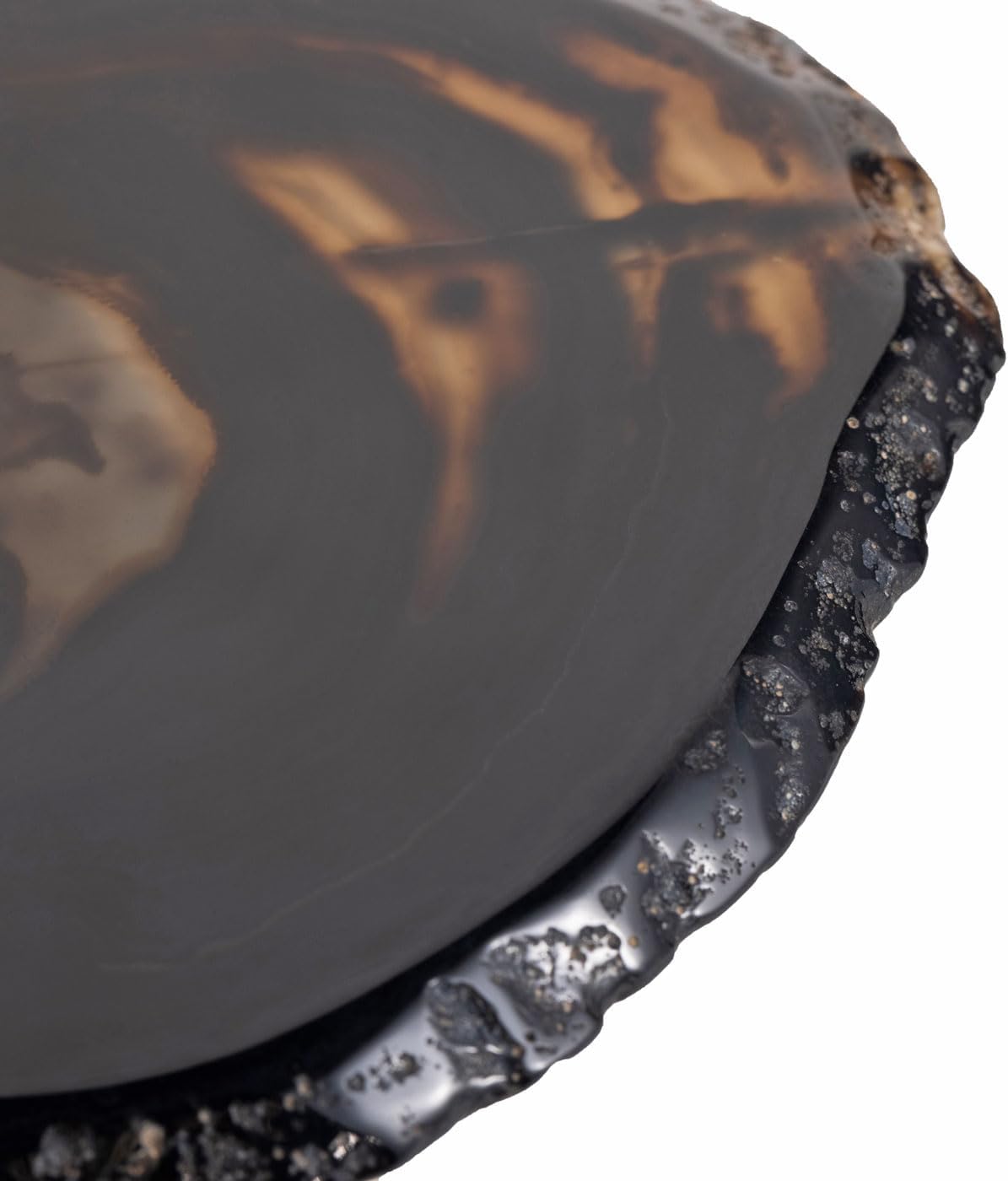 Luxury Lane Set of 4 Large Natural Brazilian Agate Slice Geode Rock Stone Drink Coasters with Wood Holder 4.3-4.7 inch Centerpiece Table Decoration, Black Space