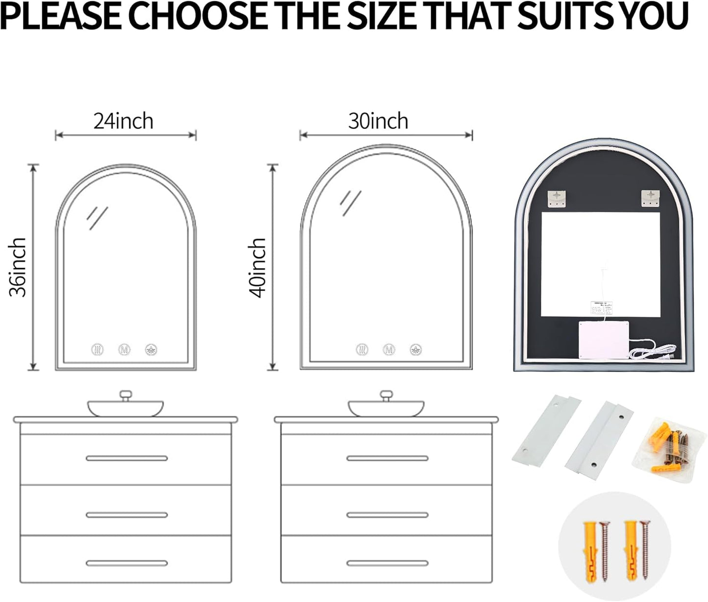 LED Mirror for Bathroom 24x36,led Vanity Mirror,Anti-Fog,Three Colors Lighting,Backlit and Front Lighted