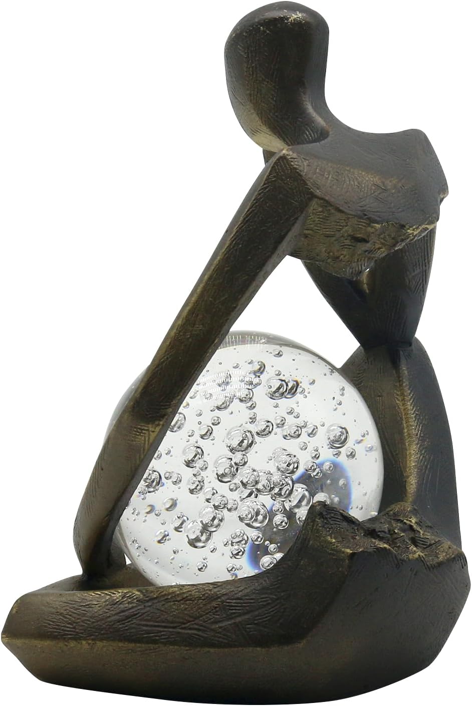 Lukitas Resin Thinker Statue - Holding Crystal Ball Sculpture, Modern Abstract Collectible Figurine for Home Office Bookshelf Decor, Bronze 7.5''