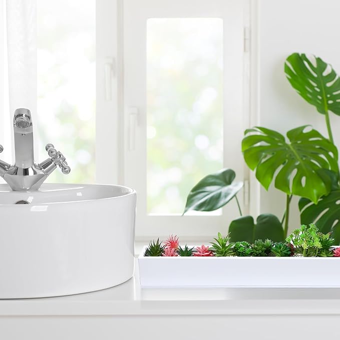 32 x 3.5 x 3.5 Inch Long Rectangular Planter Box Window Sill Plant Box Metal Water Trough Indoor Large Modern Steel with Drainage Holes Herb Garden Home(White)