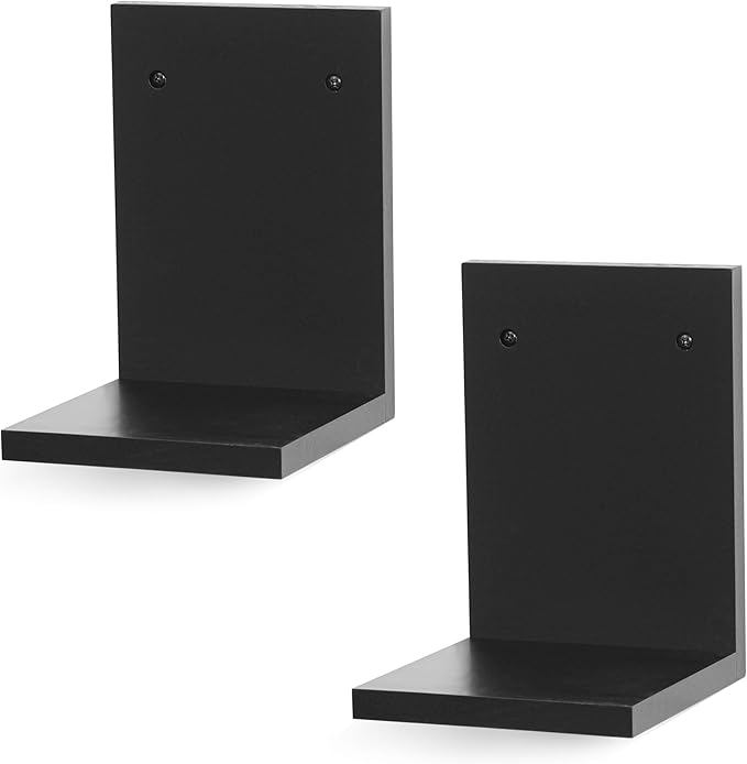 Small Wall Shelf,L-Shaped Small Floating Shelves for Plants Speaker Table Lamp Display,Wooden Ledges Indoor Modern Midcentury Decorative for Gallery Living Room Bedroom Porch,Pine,2 Pack(Black)