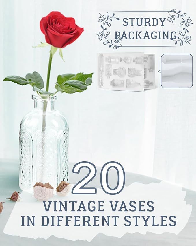 Yirilan Bud Vases Set of 20 PCS, Flower Vases for Table Centerpieces, Mini Vases for Single Stem Flowers, Glass Vases for Centerpieces, Wedding & Home Decor, Clear