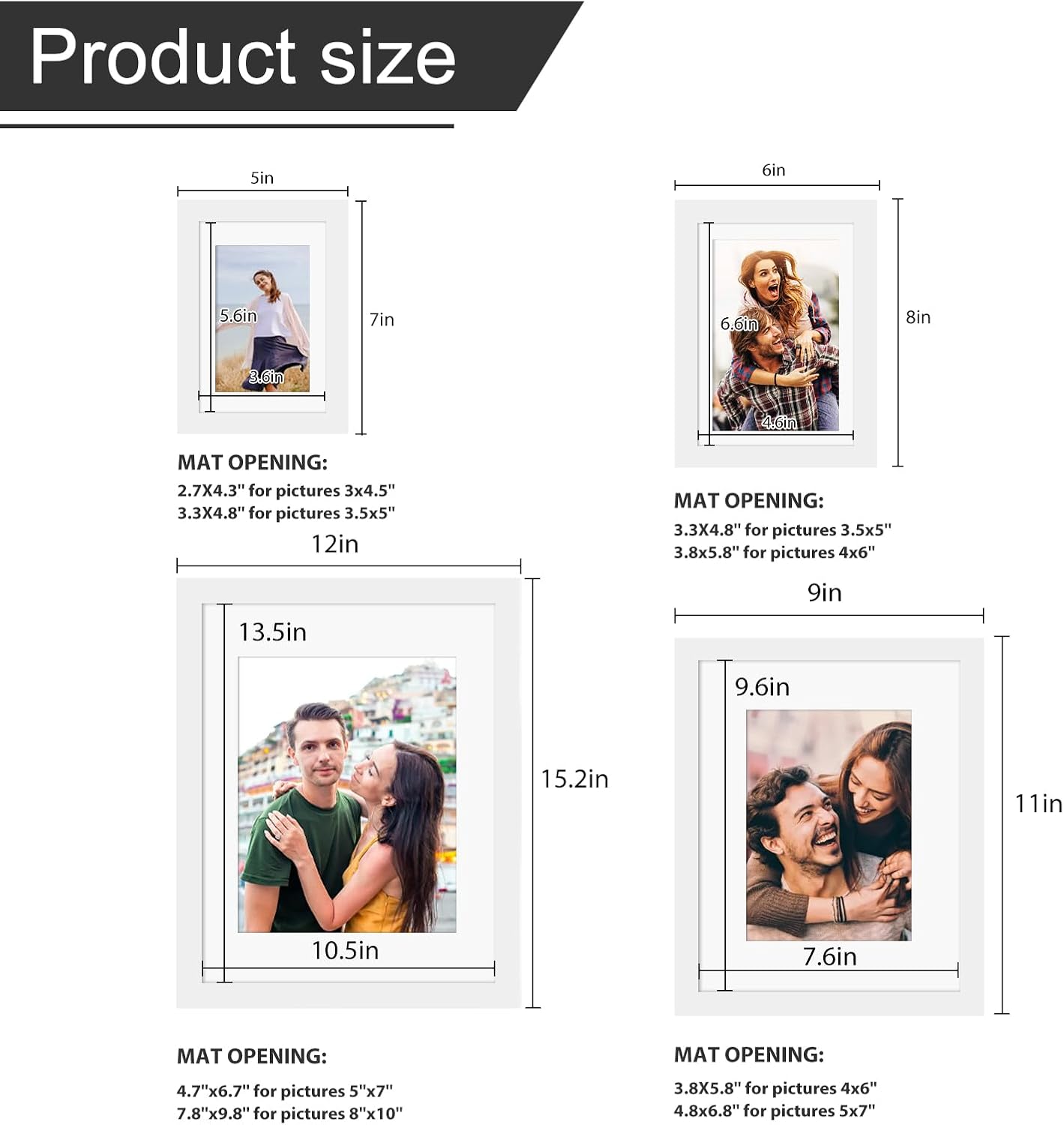 Egofine Picture Frame Set 12 Pack, Picture Frames Collage Wall Decor with Two 11x14, Two 8x10, Four 5x7, Four 4x6, Photo Frames for Wall and Tabletop, Made of Solid Wood, Covered by Plexiglass, White