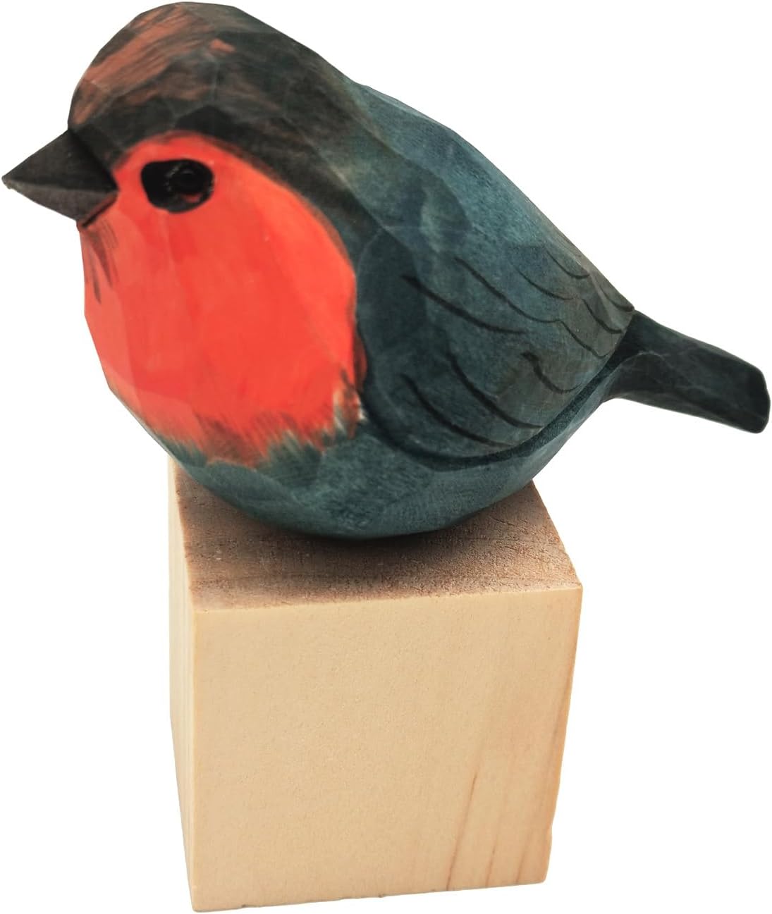 DIYOMR Bird Figurine, Hand Carved Birds Wood Décor, Art Animal Wooden Sculpted Bird with Wood Block, Vivid Bird Statue for Gift Home Table Ornament Decor (Robin Bird)