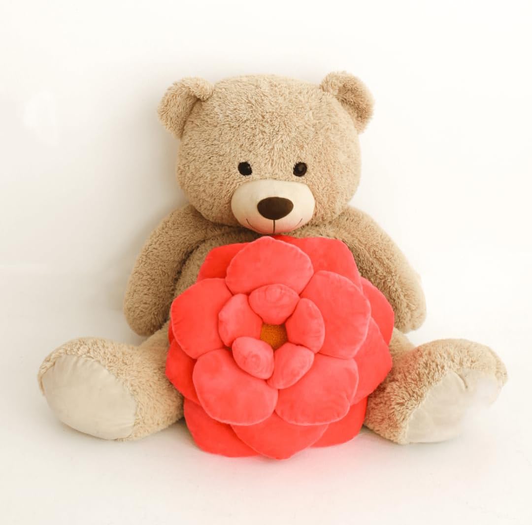 Green Philosophy Co. Camellia Plush Flower Pillow - Neon Coral