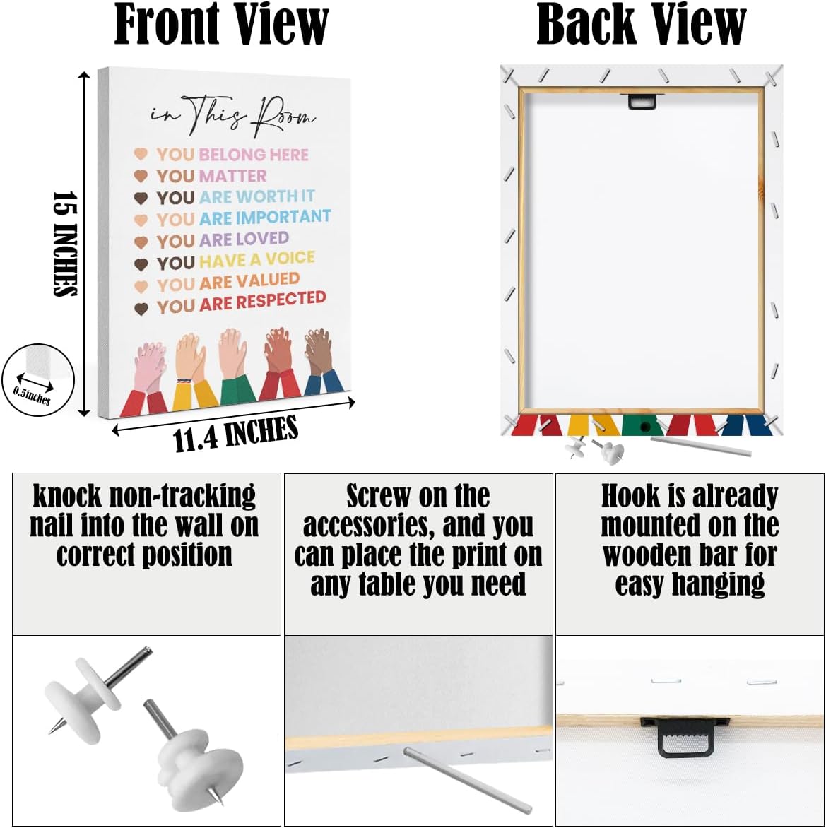 Inspirational Diversity Wall Art in This Room Watercolor Canvas Painting Prints for Classroom Nursery Home Living Bedroom Office Wall Decor Framed Equality Artwork Gifts