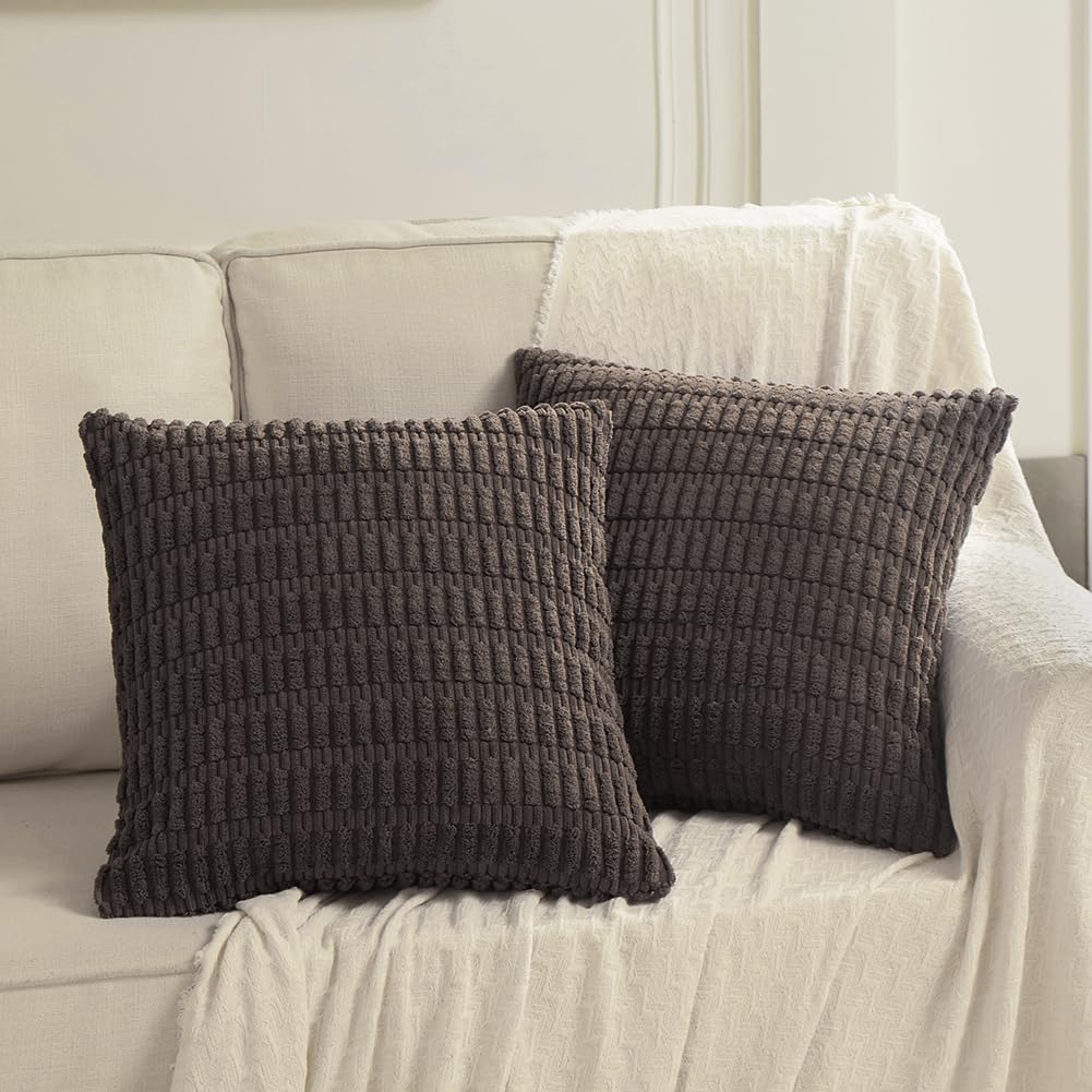 Fancy Homi 4 Packs Boho Dark Brown Decorative Throw Pillow Covers 24x24 Inch for Living Room Couch Bed Sofa, Rustic Modern Farmhouse Home Decor, Soft Plush Corduroy Cute Square Cushion Case 60x60 cm