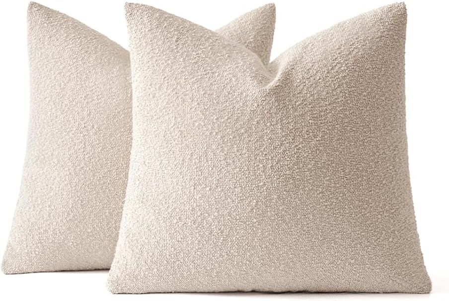 MIULEE 20x20 Inch Decorative Pillow Covers for Couch Bed Set of 2 Textured Boucle Neutral Winter Throw Pillows Oatmeal Accent Solid Cushion Pillowcases Sofa Livingroom Home Decor