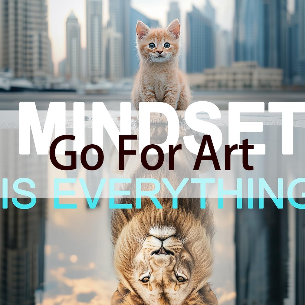 GoForArt Inspirational Canvas Wall Art, Mindset Is Everything Motivational Office Bedroom Poster Print, Animal Lion And Cat Picture Modern Positive Dorm Room Wall Decor