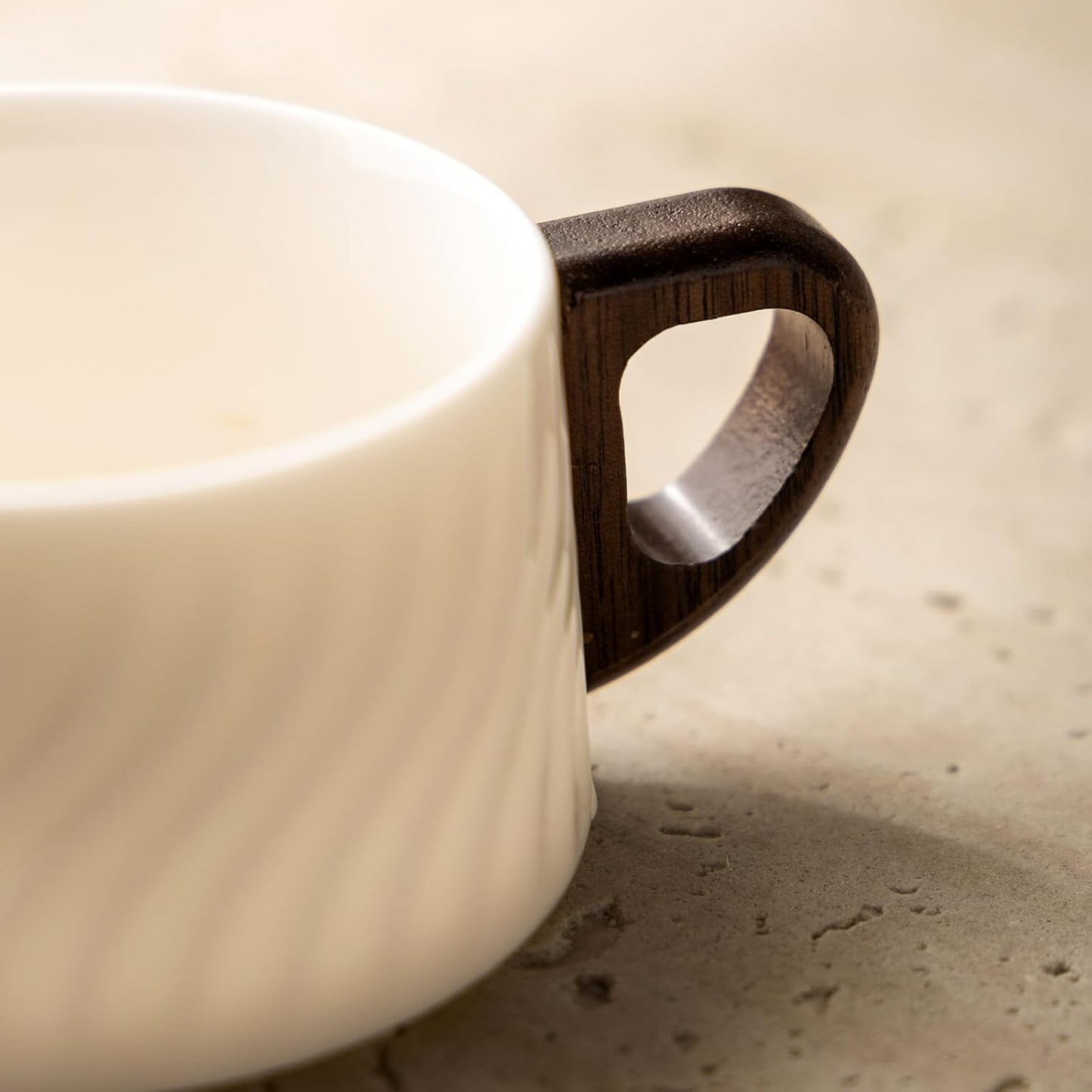 GLLead White Tea Cup and Saucer Set Ceramic Espresso Coffee Cup with Wooden Plate Stainless Spoon 6oz Set of 1 (GL-CS02)