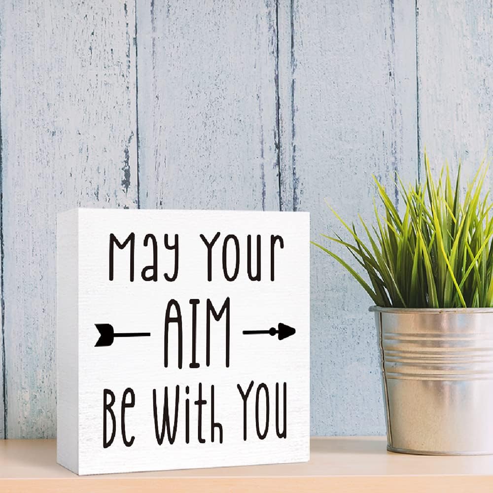 Funny Bathroom Wood Sign May Your Aim be with You Wood Block Sign for Bathroom Shelf Toilet Restroom Home Tabletop Desk Decor,Farmhouse Bathroom Wooden Box Sign