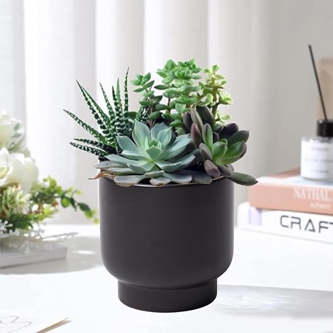 LB Black Ceramic Plant Pot for Indoor Plants, Succulent Planters Ceramic Plant Pots, Modern Flower Pots for Living Room Office Home Decor, Round Flower Pot of 4.3 Inch(Plant Not Included)