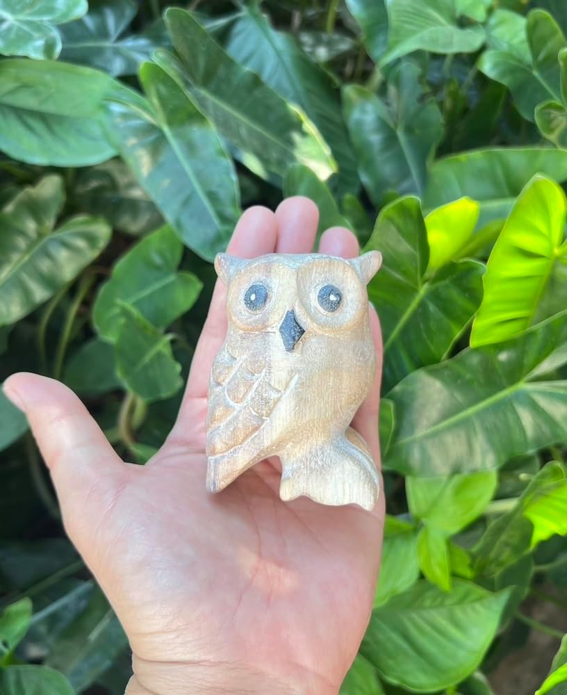 Lovely Wooden Hand Carved Wooden Animal Statue, Boho Decor Sculpture Art Decorative Rustic Home Decor Accent Handmade Handcrafted Decoration (Owl)