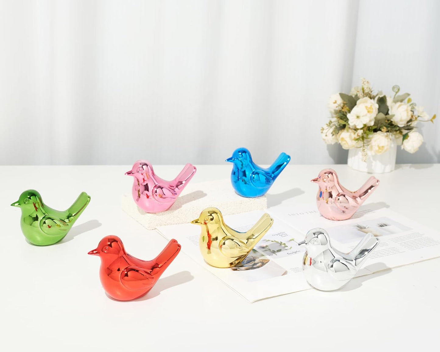 Bird Statue, 2-Pack 4 inch Shiny Pink Accent Knick Knacks Gifts, for Home Office Shelf Desk Coffee Table Decoration