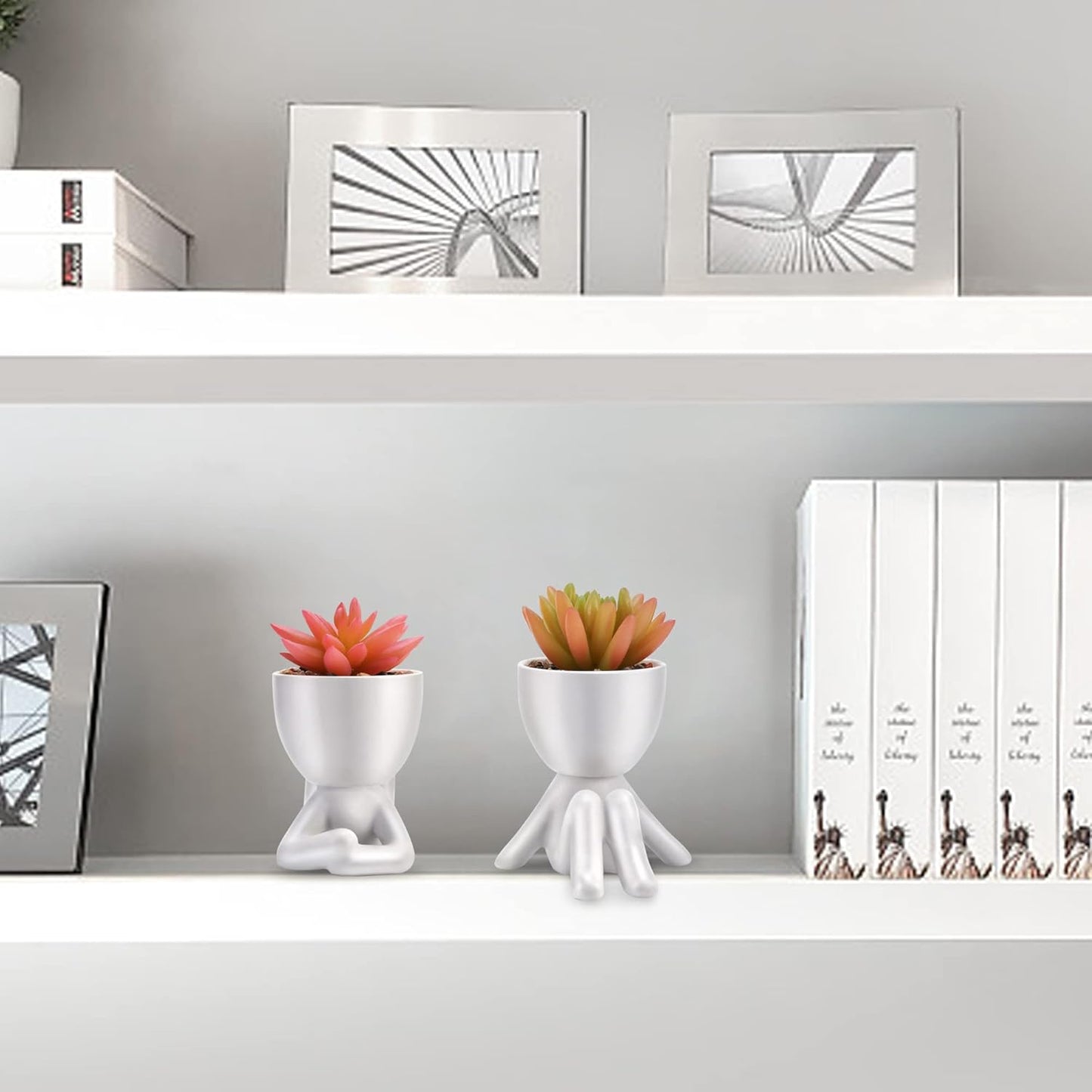 Fake Succulent, Mini Succulents Plants Artificial in White Modern Human Shaped Ceramic Pots Cute Pink Succulent for Office Decor for Women Girls, Desk Plant Cute Bathroom Decor 2PCS