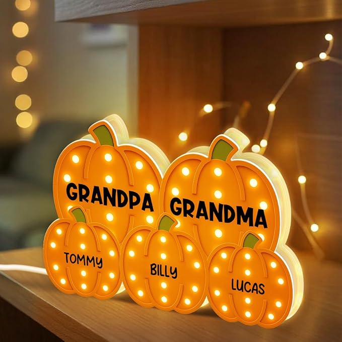 3D Effect Halloween Collapsible Light Up Pumpkin Decor - Halloween Pumpkin Indoor Decor Light Up - Cozy Fall Vibe Home Decoration - Personalized Light Box (Grandpa & Grandma Version)