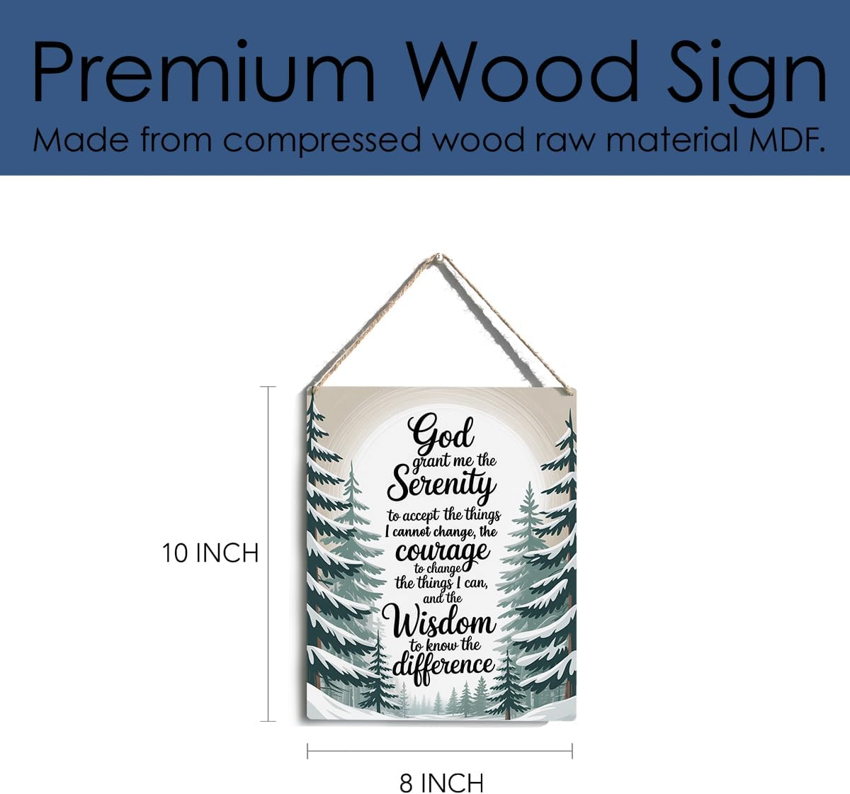 God Grant Me The Serenity, Bible Verses Winter Decor sign, Christian Prayer Room Wall Art Wooden Hanging Plaque 10 x 8 Inch, for Office Bedroom Living Room Home Decor