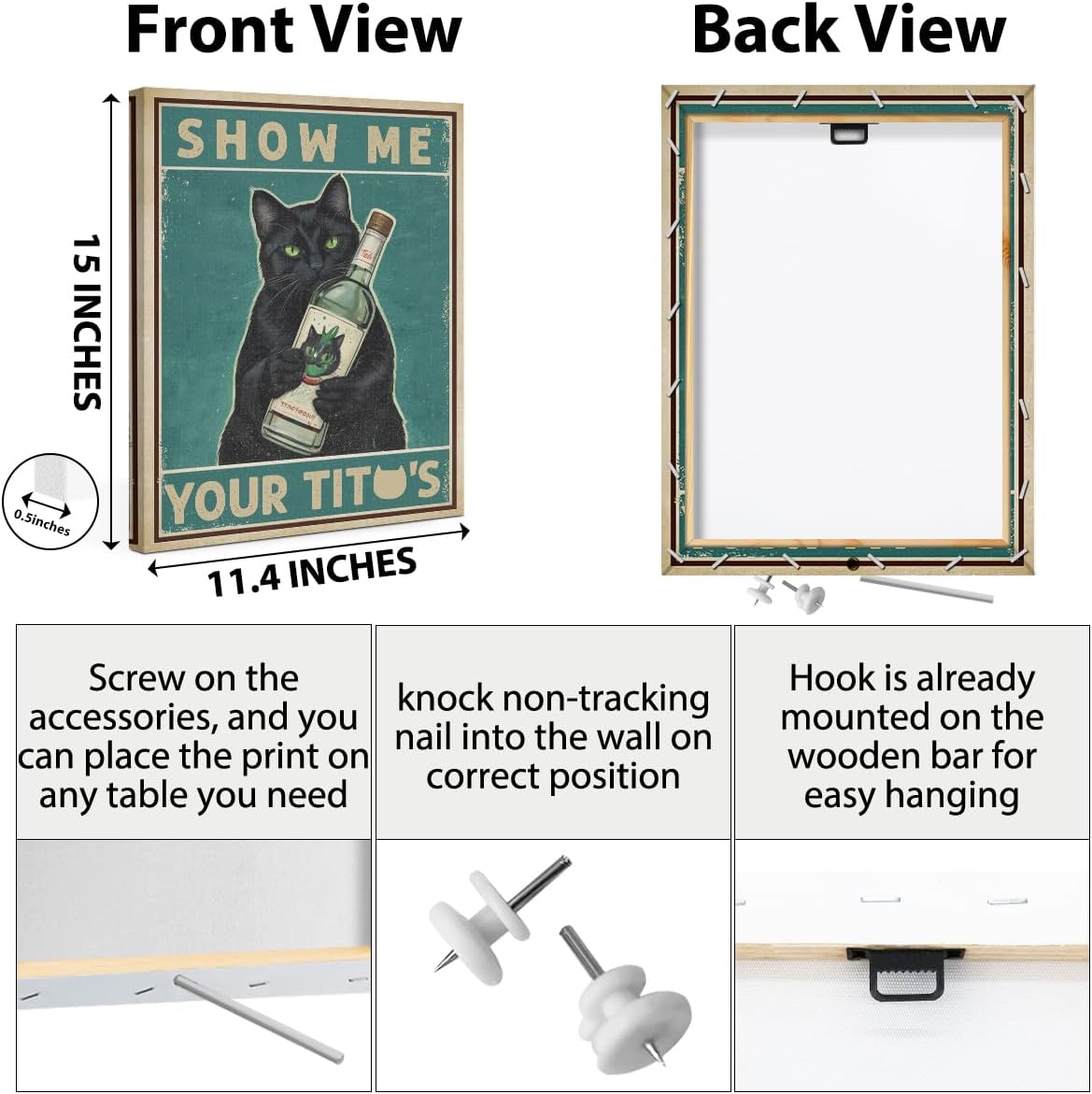 HZMLYDJ Funny Show Me Your Tito's Black Cat Poster Man Cave Sign Vintage Bar Sign Bar Wall Decor Cat Wall Art Funny Cats Gifts Retro Room Decor Funny Gifts for Cats Lovers Decor