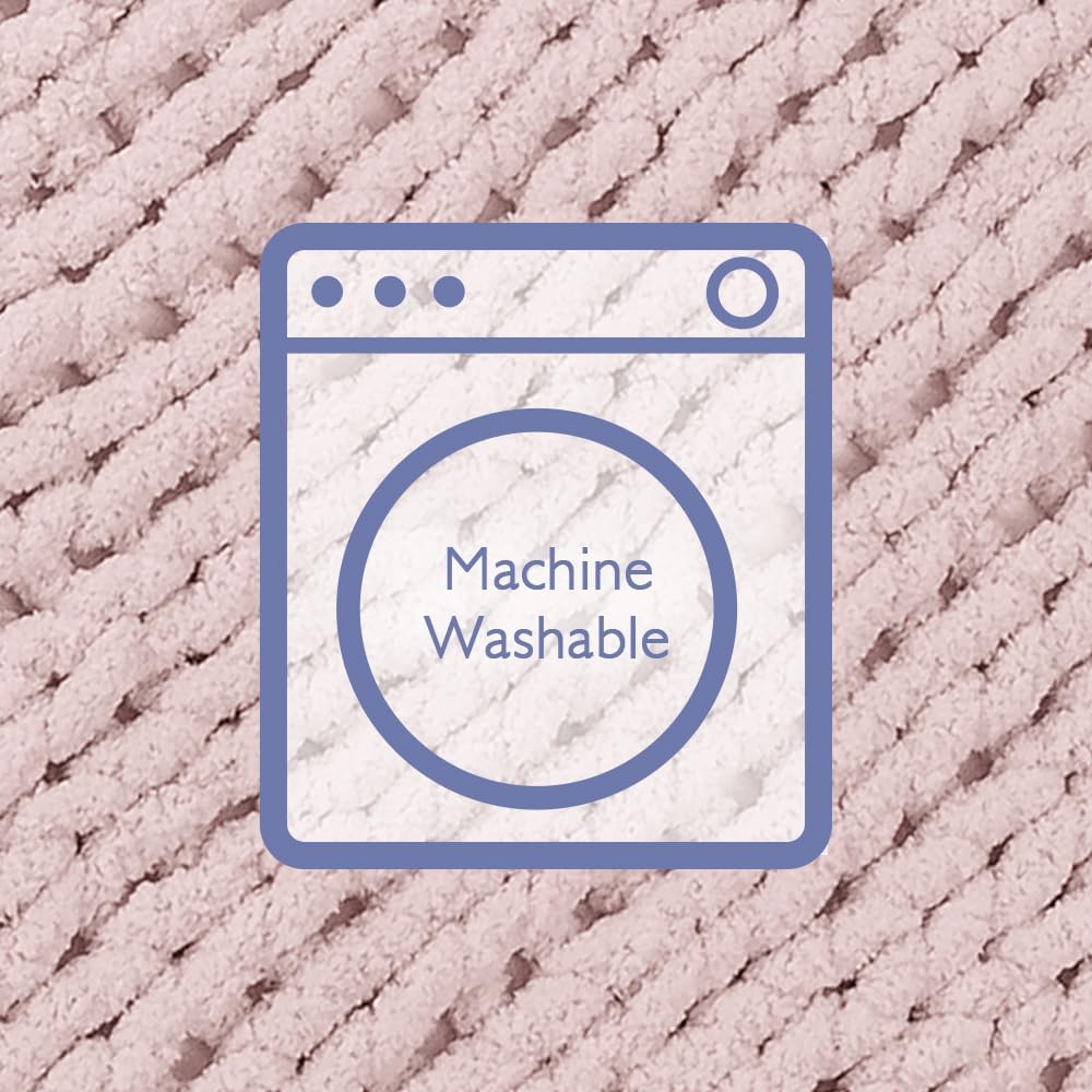 Bigacogo Chunky Knit Throw Blanket for Couch, 40x40 inches, 100% Hand Knitted with Thick Jumbo Chenille Yarn, Cozy Soft Large Rope Knot Cable Crochet Blankets for Sofa Bed Living Room, Rose Tan