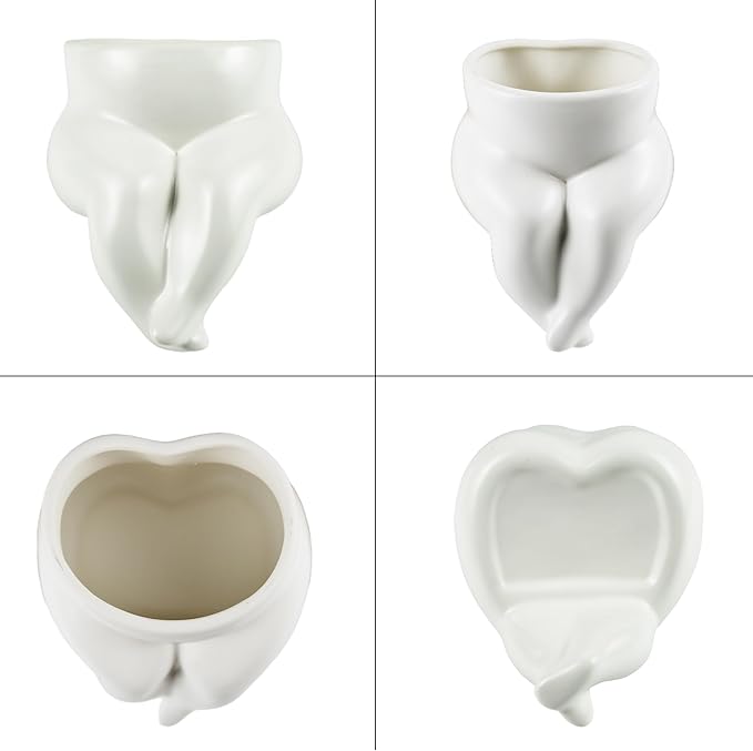 Matte White Ceramic Body Form Plant Pot, Crossed Legs Minimalist Planter Modern Boho Decorative Flower Pot for Indoor/Outdoor Home Office Desk