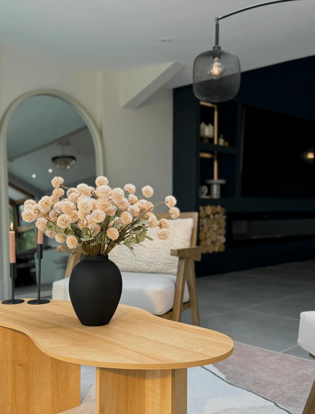 Laelfe Fall Flowers Artificial Pompon Mum, 5Pcs Fake Kiku Flowers Silk Small Mini Chrysanthemum Ball Faux Mum Decor for Autumn Filler DIY Bouquet Centerpieces Arrangements Shower(Beige)