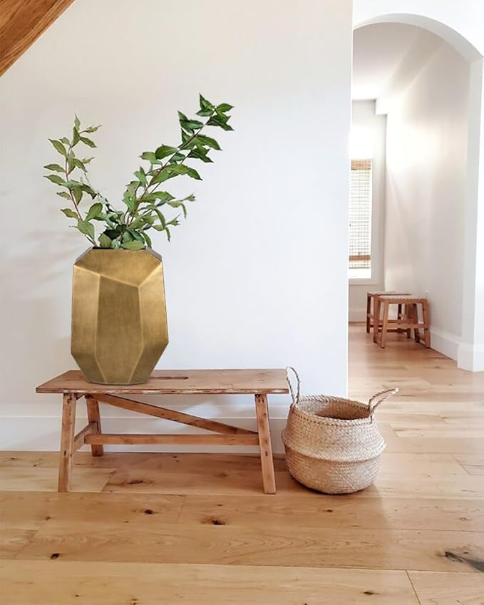 16"" Tall Geometric Vases, Home Décor Gold Modern Rectangular Vases with Angular Front and Back, Contemporary Industrial Metal Vases for Office Home Resto Café Decoration, Bronze