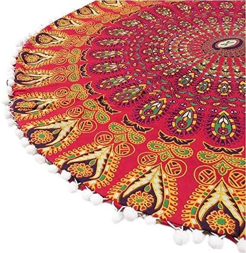 Eyes of India - Mandala Floor Pillow Cover Meditation Cushion Seating Throw Hippie Round Colorful Decorative Bohemian Indian Pouf Ottoman Handmade Cover ONLY (A1 Red, 32" x 32")