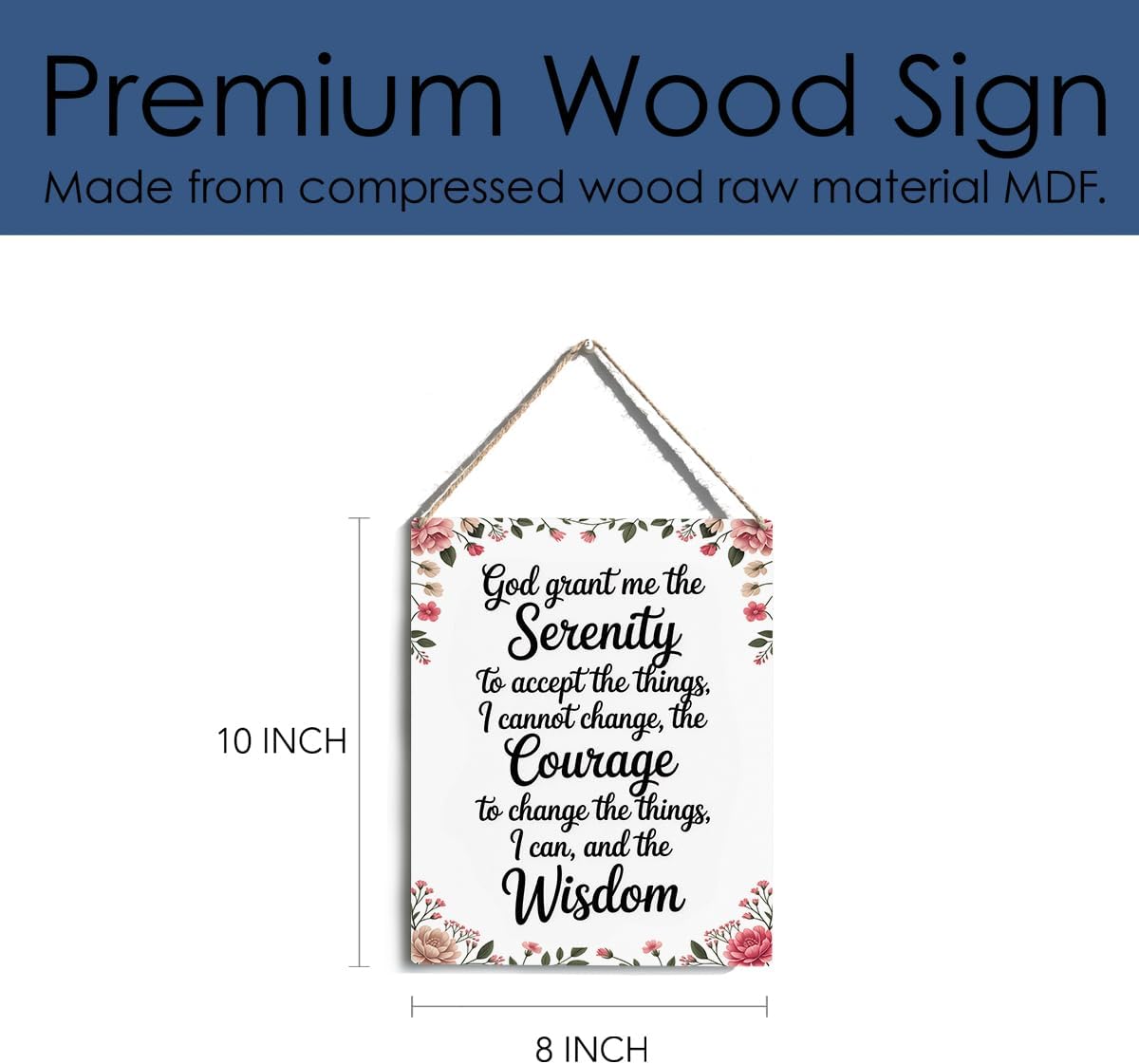 Bible Verses Decor God Grant Me The Serenity, Christian Prayer Room Wall Art Wooden Hanging Plaque 10 x 8 Inch, for Office Bedroom Living Room Home Decor