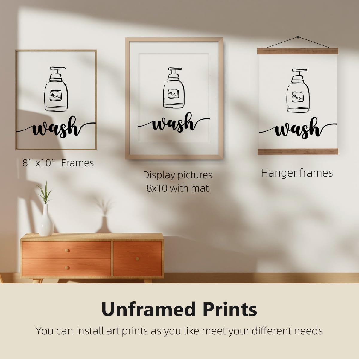 ETVISO Bathroom Wall Decor Set of 4, Minimalist Modern Restroom Wall Decor, Black And White Bathroom Decor, Wash Brush Floss Flush Wall Decor, 8x10 (Unframed)