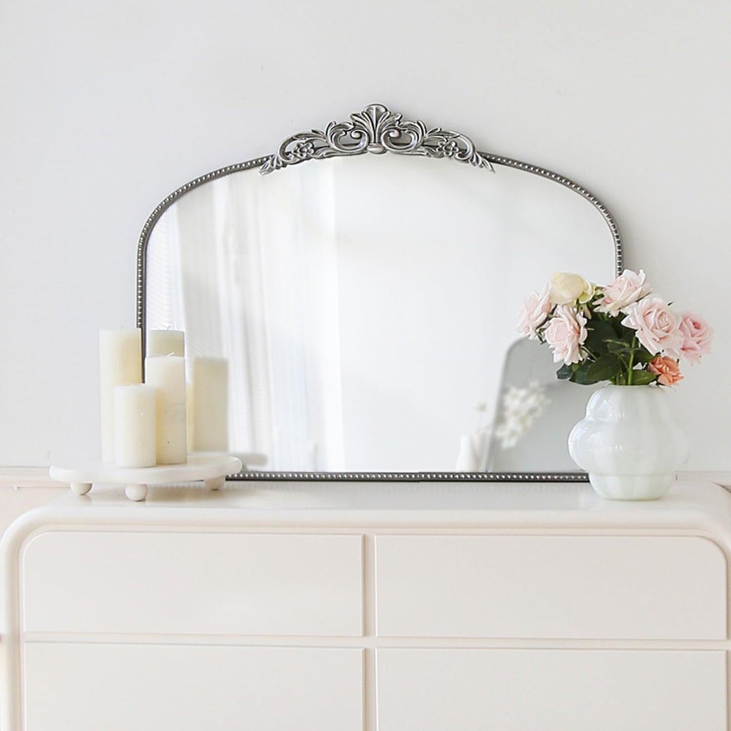 Micasso Vintage Baroque Silver Mirror: 29" x 36" French Vintage Mirror - Traditional Ornate Decorative Arched Mirrors for Wall/Bathroom/Entryway/Fireplace/Hallway - Home Decor for Living Room