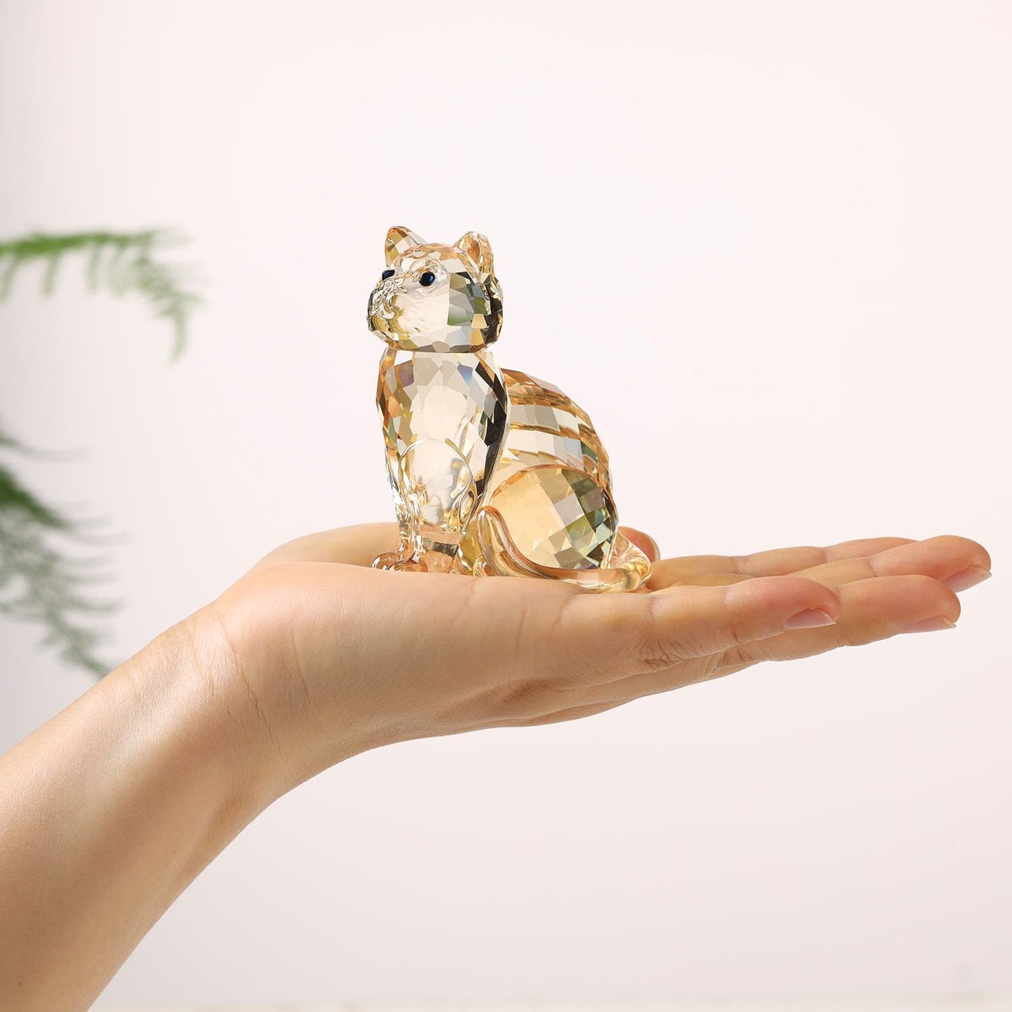 Crystal Cat Realistic Animal kitten Art Figurine Collection Table top Ornament Statue Home Decor (Gold)