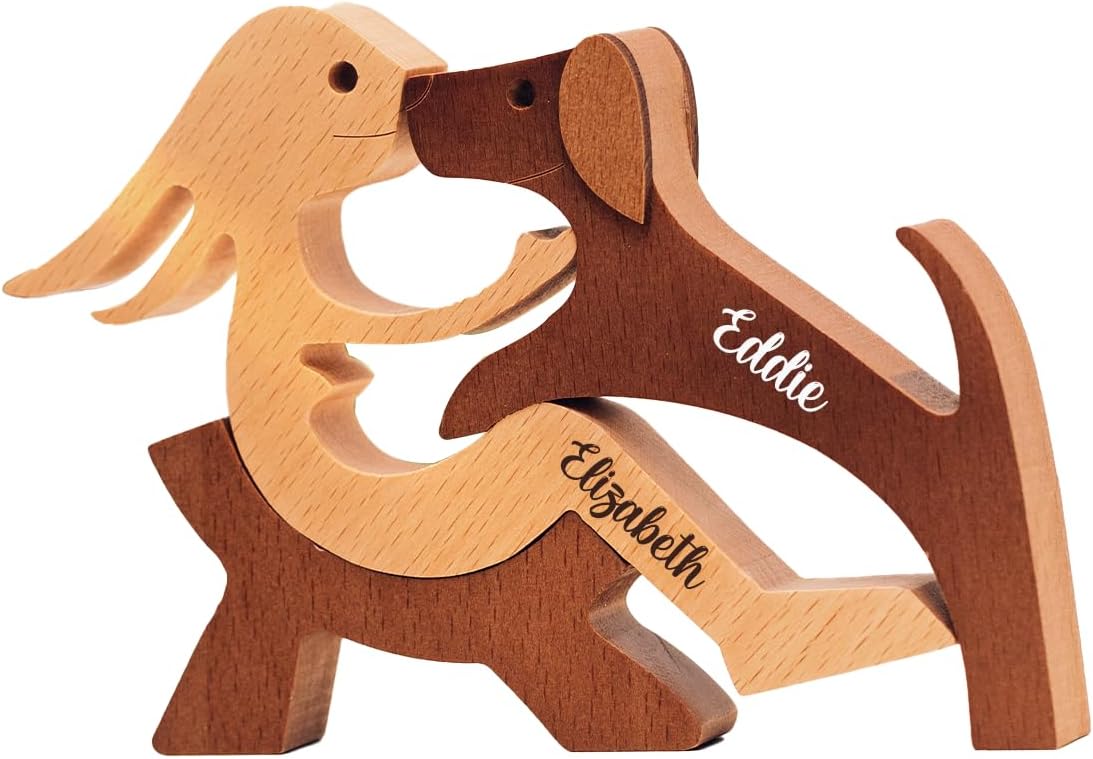 DOPTIKA Personalized Dog Statues Home Decor, Statue Home Decorations, Table Decor Wooden Pet Carvings, Wooden Sculpture, Gifts for Pet Lovers, Dog Memory Gifts, House Warming Gift Ideas