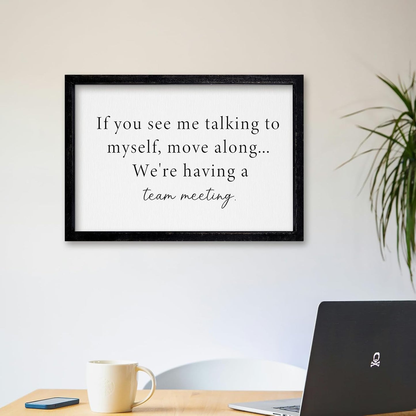 Comurdyo Inspirational Office Wall Decor If You See Me Talking to Myself Move Along We're Having A Team Meeting Sign 16 X 11 Inch Small Simple Home Office Framed Wood Plaque Horizontal Hanging (Black)